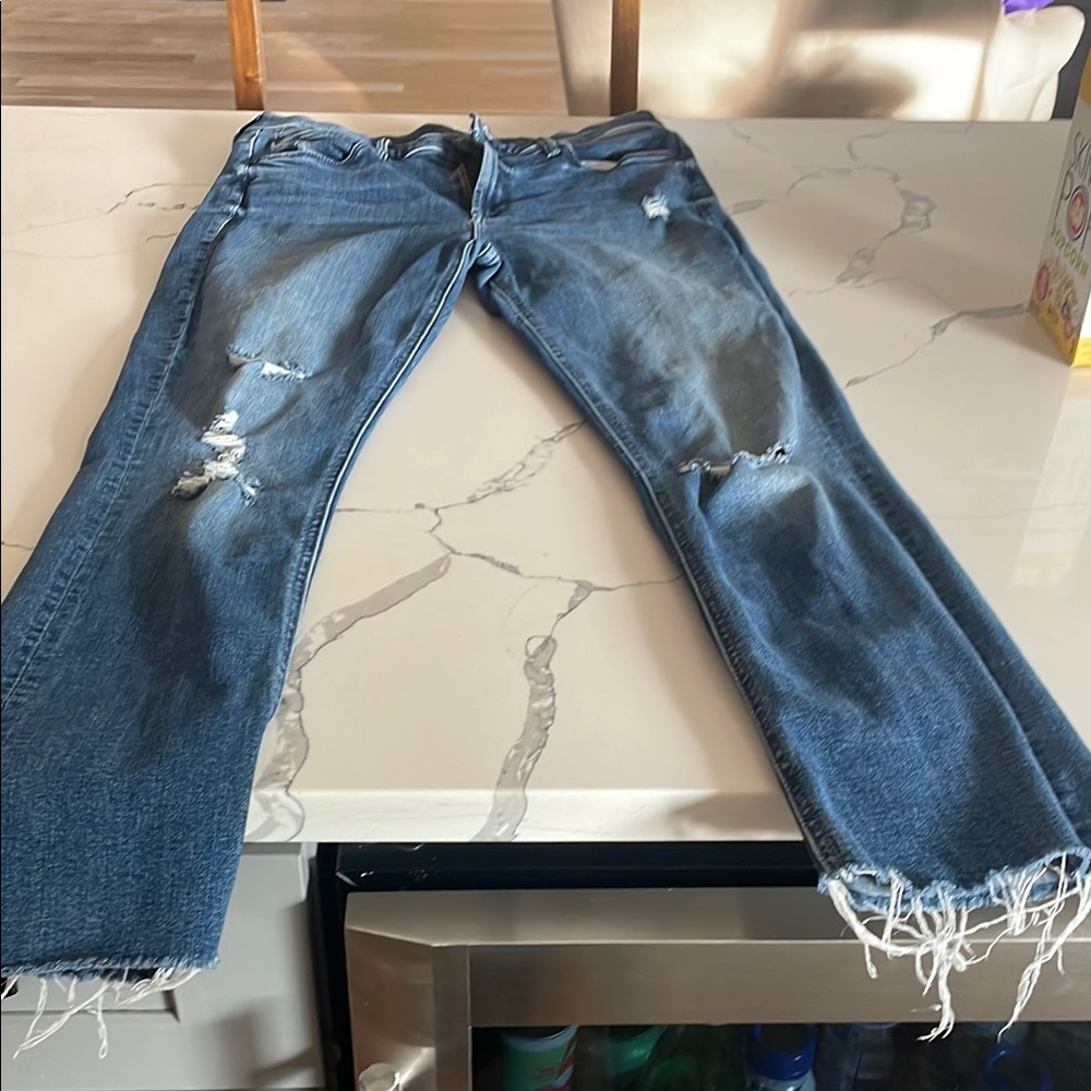MOTHER Blue Bootcut Jeans Distressed Casual